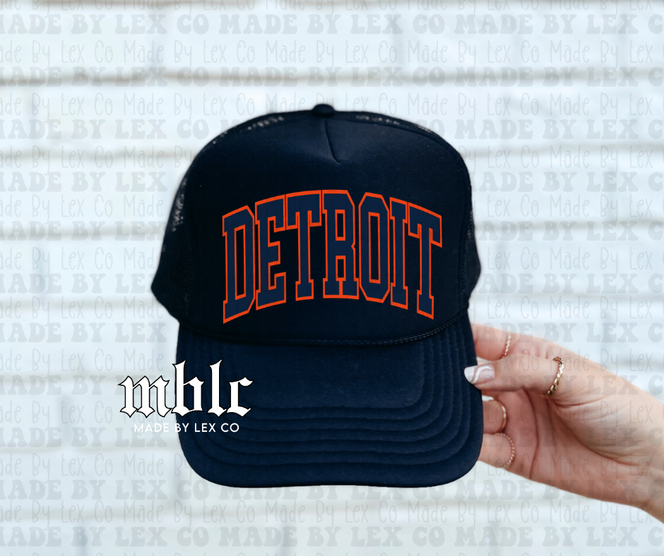 Detroit Arch Trucker Hat (Navy/Orange)