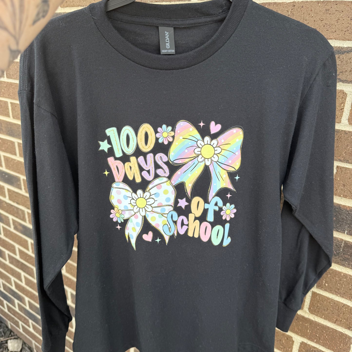 Youth Large: 100 Days of School Black Long Sleeve- READY TO SHIP