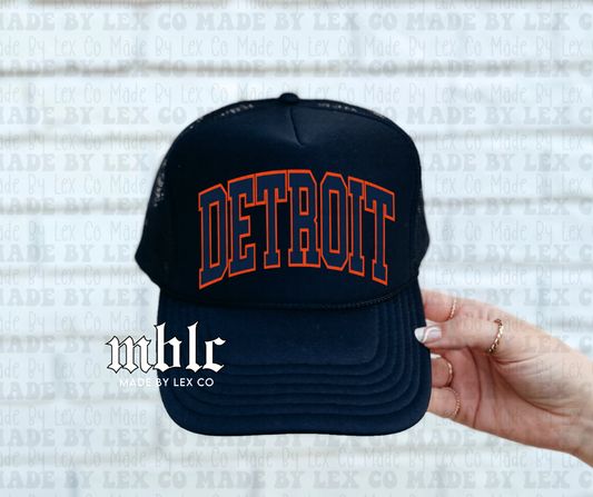 Detroit Arch Trucker Hat (Navy/Orange)