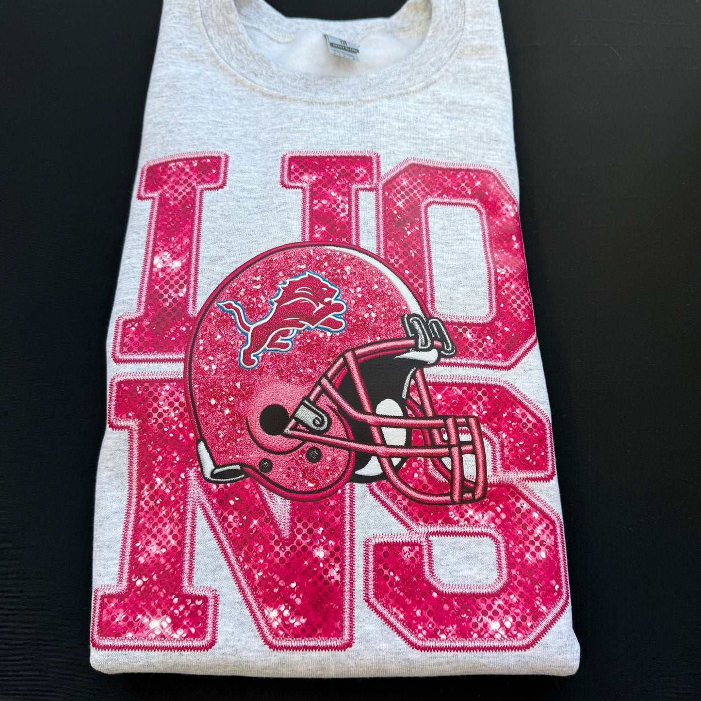 Pink Lions helmet Shirt (faux glitter)