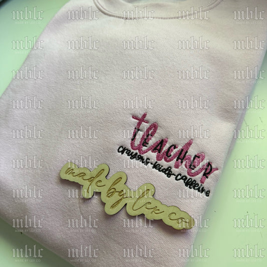 Teacher (crayons, kids, caff) Shirt - Embroidered