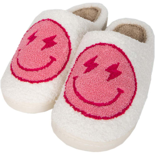 Smiley Pink Sherpa Slippers - RTS